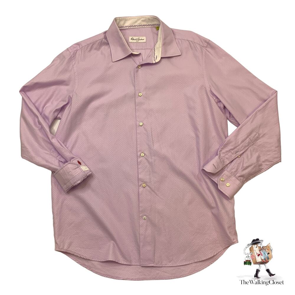 Robert Graham Shirt Mens 17 Textured Lilac Purple Cotton Long Sleeve Dress
